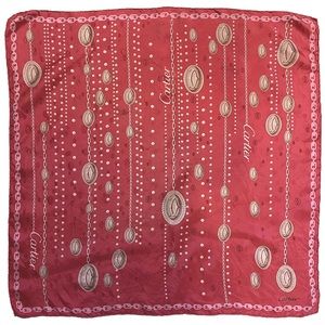 Vintage Cartier 26”x26” square pink silk scarf